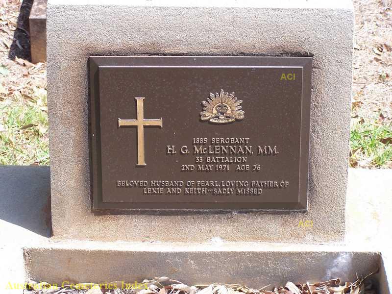 Photo of headstones/Harold George McLennan d1971 hdstn Pt MacquarieNSW
